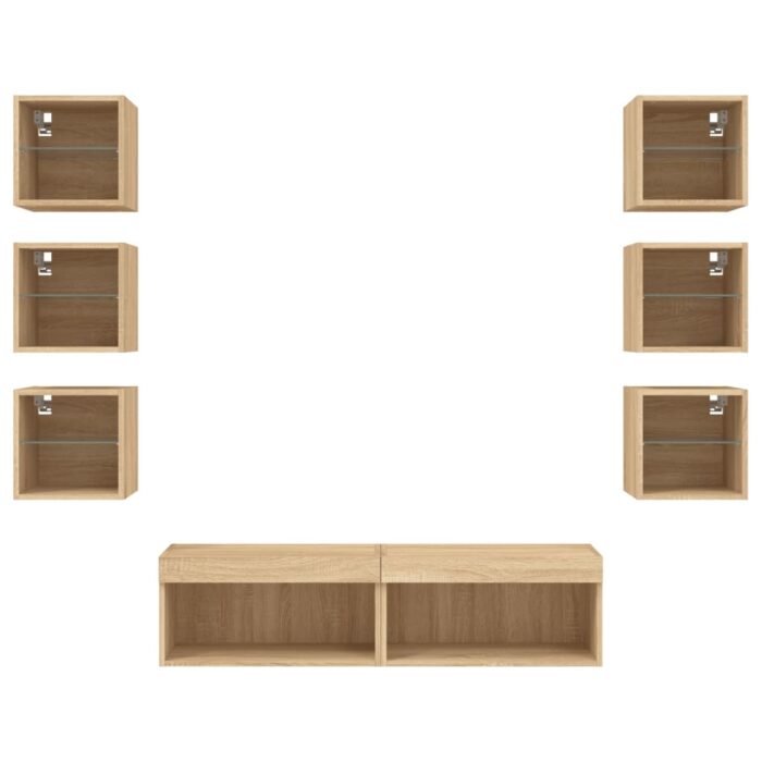Unités murales TV avec LED 8 pcs chêne sonoma bois d'ingénierie – Image 4