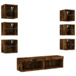 Unités murales TV avec LED 8 pcs chêne fumé bois d'ingénierie – Image 3