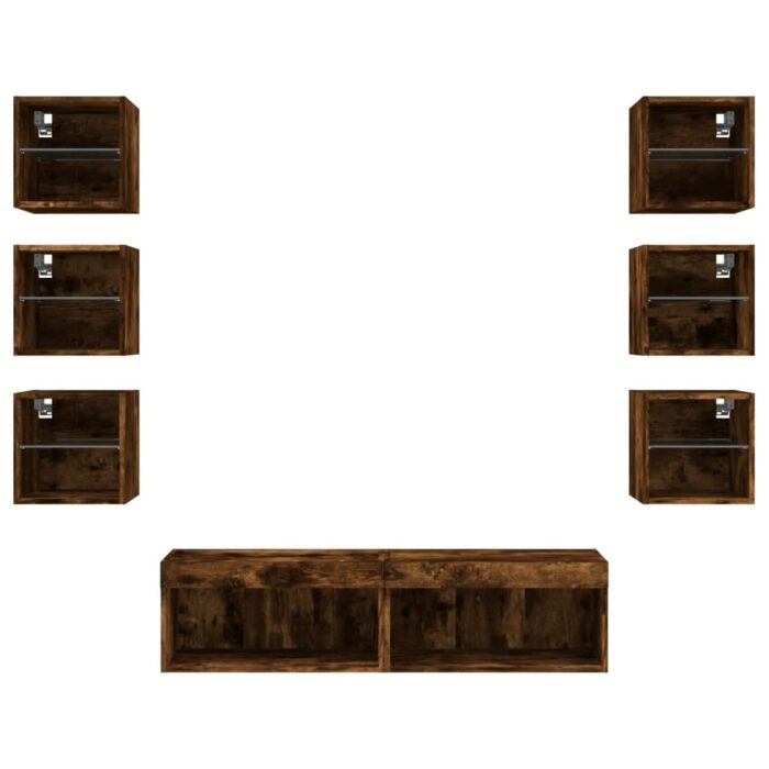 Unités murales TV avec LED 8 pcs chêne fumé bois d'ingénierie – Image 4