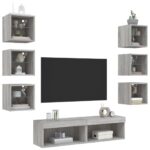 Unités murales TV avec LED 8 pcs gris sonoma bois d'ingénierie – Image 2