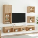Unités murales TV avec LED 5 pcs chêne sonoma bois d'ingénierie – Image 2