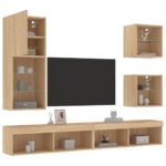 Unités murales TV avec LED 5 pcs chêne sonoma bois d'ingénierie – Image 3