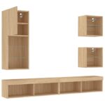 Unités murales TV avec LED 5 pcs chêne sonoma bois d'ingénierie – Image 4