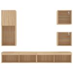 Unités murales TV avec LED 5 pcs chêne sonoma bois d'ingénierie – Image 5