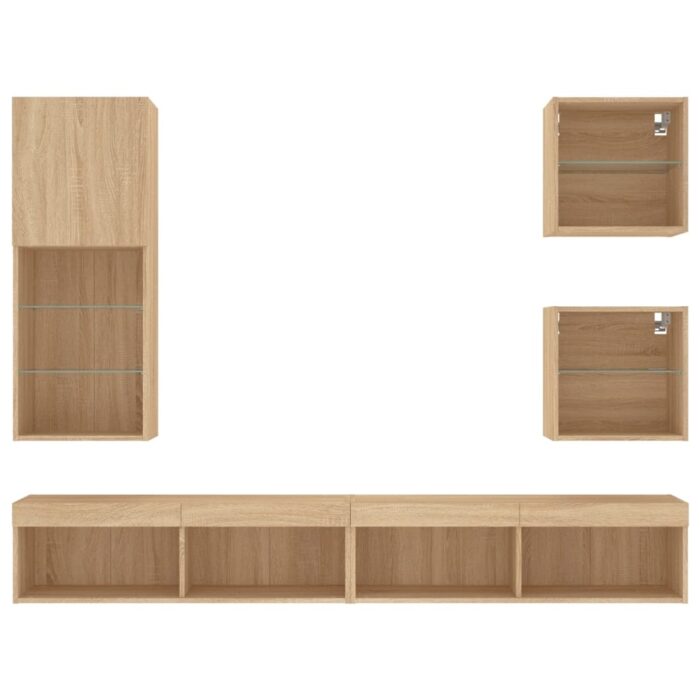 Unités murales TV avec LED 5 pcs chêne sonoma bois d'ingénierie – Image 5