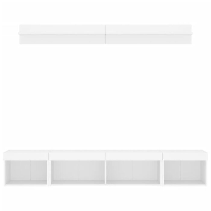 Unités murales TV avec LED 5 pcs blanc bois d'ingénierie – Image 4
