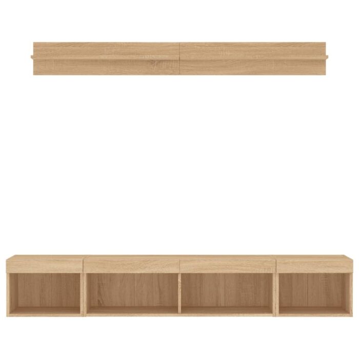 Unités murales TV avec LED 5 pcs chêne sonoma bois d'ingénierie – Image 4
