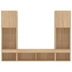 Unités murales TV avec LED 5 pcs chêne sonoma bois d'ingénierie – Image 5