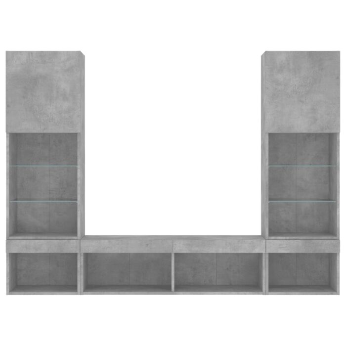 Unités murales TV avec LED 5 pcs gris béton bois d'ingénierie – Image 5