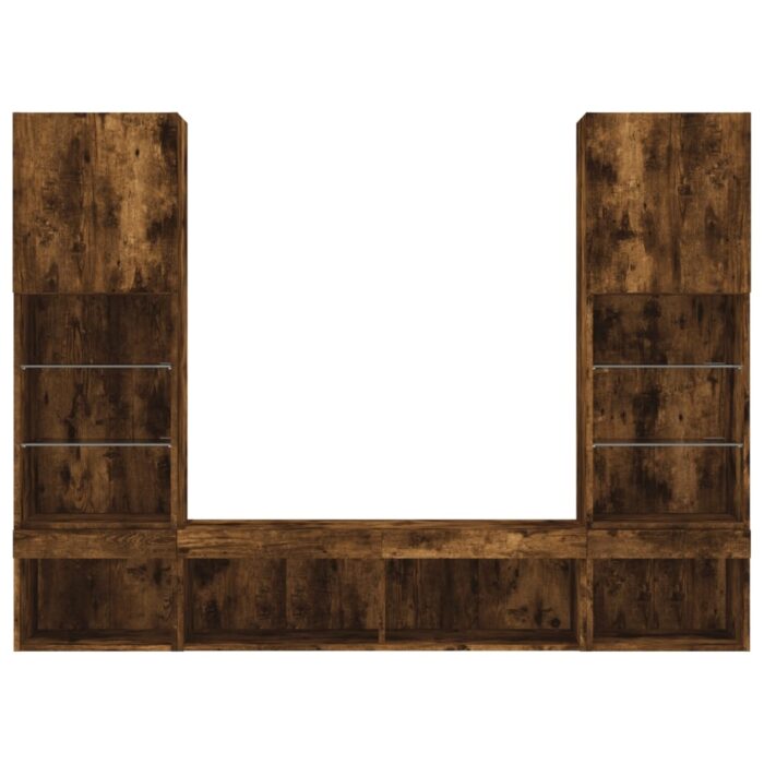 Unités murales TV avec LED 5 pcs chêne fumé bois d'ingénierie – Image 5