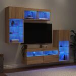 Unités murales TV avec LED 5 pcs chêne sonoma bois d'ingénierie