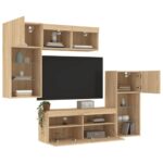 Unités murales TV avec LED 5 pcs chêne sonoma bois d'ingénierie – Image 2