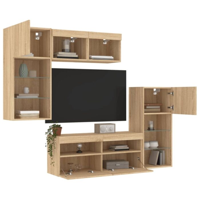 3216727_2.jpg Unités murales TV avec LED 5 pcs chêne sonoma bois d'ingénierie – Image 2