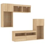 Unités murales TV avec LED 5 pcs chêne sonoma bois d'ingénierie – Image 3