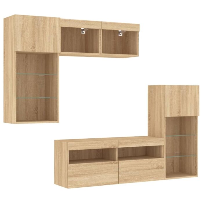 3216727_3.jpg Unités murales TV avec LED 5 pcs chêne sonoma bois d'ingénierie – Image 3
