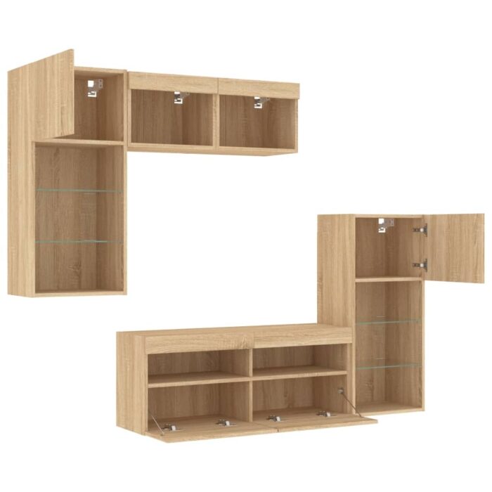 3216727_4.jpg Unités murales TV avec LED 5 pcs chêne sonoma bois d'ingénierie – Image 4