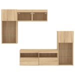 Unités murales TV avec LED 5 pcs chêne sonoma bois d'ingénierie – Image 5