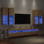 Ensemble de meubles TV muraux 7pcs et lumières LED chêne sonoma