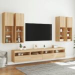 Ensemble de meubles TV muraux 7pcs et lumières LED chêne sonoma – Image 2