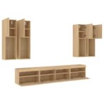 Ensemble de meubles TV muraux 7pcs et lumières LED chêne sonoma – Image 4