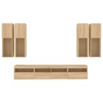 Ensemble de meubles TV muraux 7pcs et lumières LED chêne sonoma – Image 5