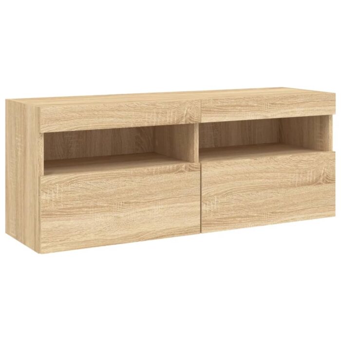 Ensemble de meubles TV muraux 7pcs et lumières LED chêne sonoma – Image 6