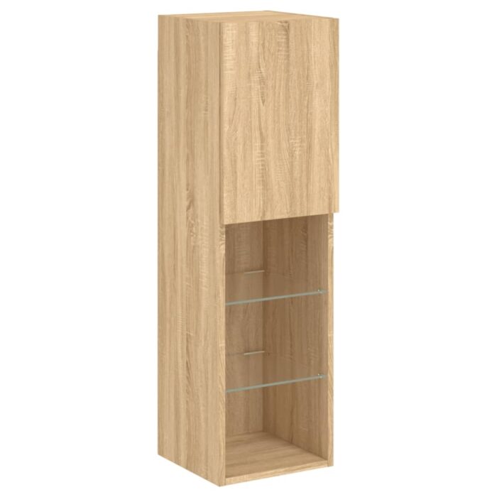 Ensemble de meubles TV muraux 7pcs et lumières LED chêne sonoma – Image 8