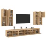 Ensemble de meubles TV muraux 7pcs et lumières LED chêne sonoma – Image 2