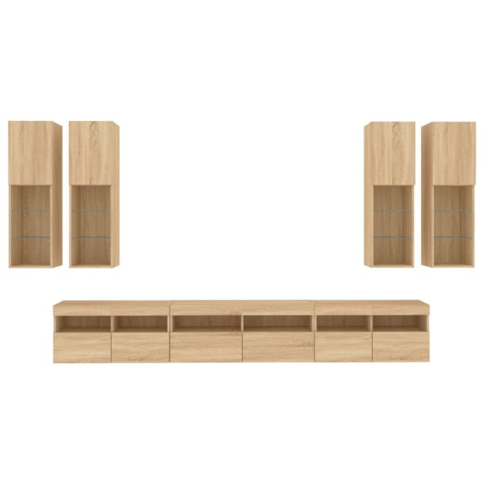Ensemble de meubles TV muraux 7pcs et lumières LED chêne sonoma – Image 5