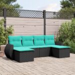 Salon de jardin 6 pcs avec coussins noir résine tressée
