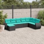 Salon de jardin 8 pcs avec coussins noir résine tressée