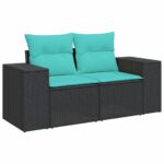 Salon de jardin 4 pcs avec coussins noir résine tressée – Image 2