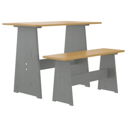 Table à manger et banc REINE marron miel gris bois pin solide