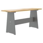 Table à manger et banc REINE marron miel gris bois pin solide – Image 2