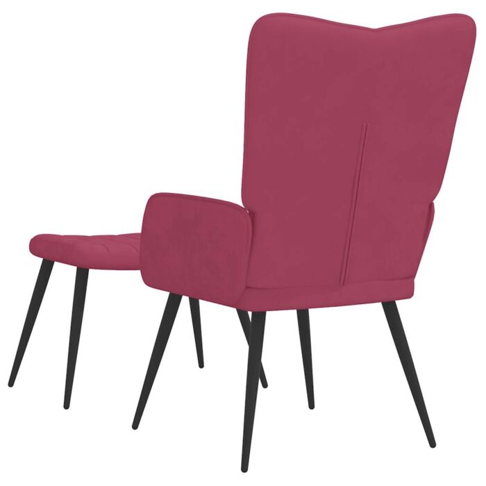 Chaise de relaxation avec tabouret Rouge bordeaux Velours – Image 3