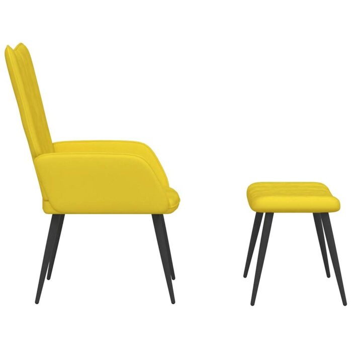 Chaise de relaxation avec tabouret Jaune moutarde Velours – Image 2