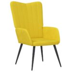 Chaise de relaxation avec tabouret Jaune moutarde Velours – Image 4