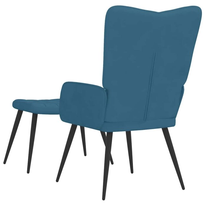 Chaise de relaxation avec tabouret Bleu Velours – Image 3