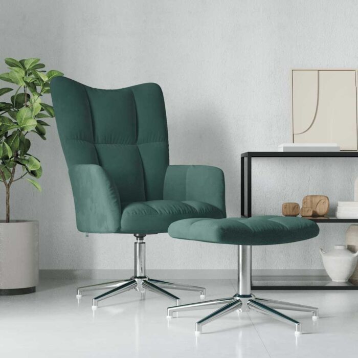 Chaise de relaxation avec tabouret Vert foncé Velours – Image 1