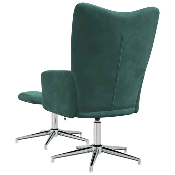 Chaise de relaxation avec tabouret Vert foncé Velours – Image 3