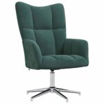 Chaise de relaxation avec tabouret Vert foncé Velours – Image 4