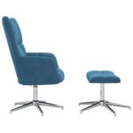 Chaise de relaxation avec tabouret Bleu Velours – Image 2