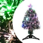 Arbre de Noël pré-éclairé vert et blanc 64 cm fibre optique