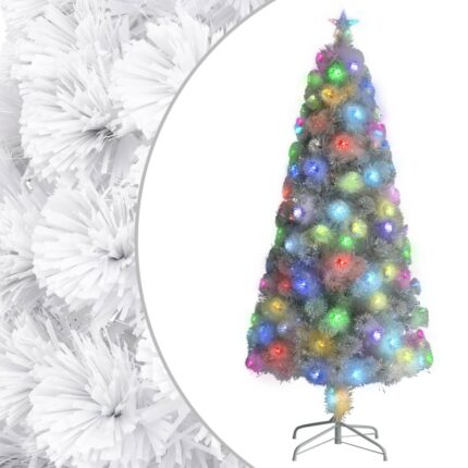 Arbre de Noël artificiel pré-éclairé blanc 150 cm fibre optique