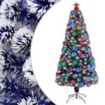 Arbre de Noël artificiel pré-éclairé blanc/bleu fibre optique