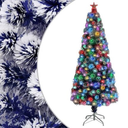 Arbre de Noël artificiel pré-éclairé blanc/bleu fibre optique