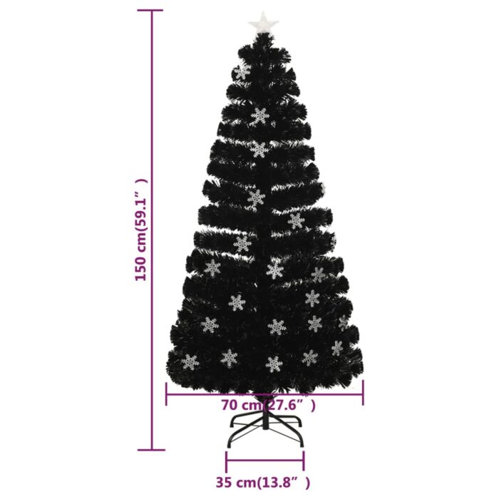 Sapin de Noël et flocons de neige LED Noir 150 cm Fibre optique – Image 8