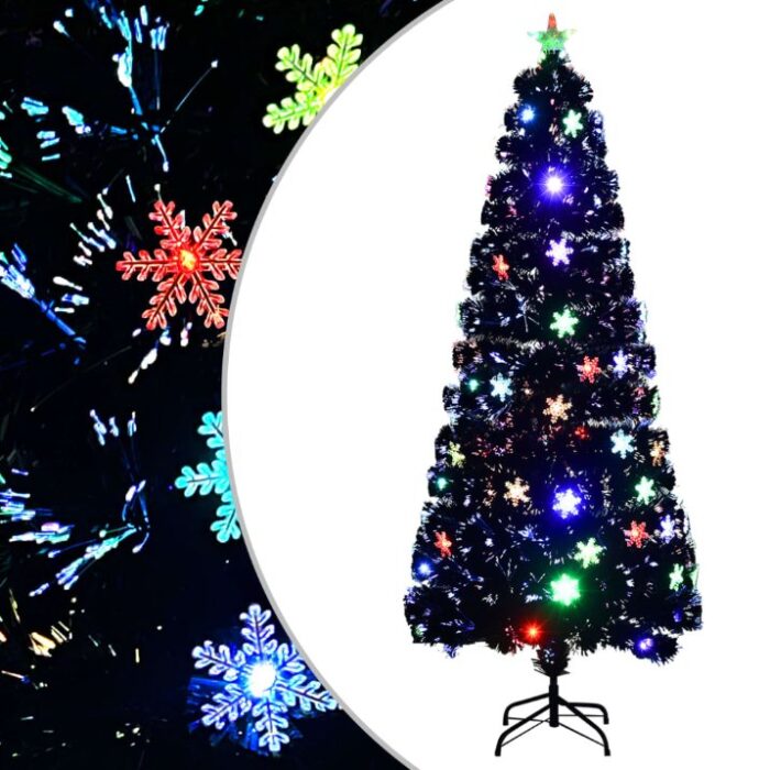 Sapin de Noël et flocons de neige LED Noir 210 cm Fibre optique – Image 1