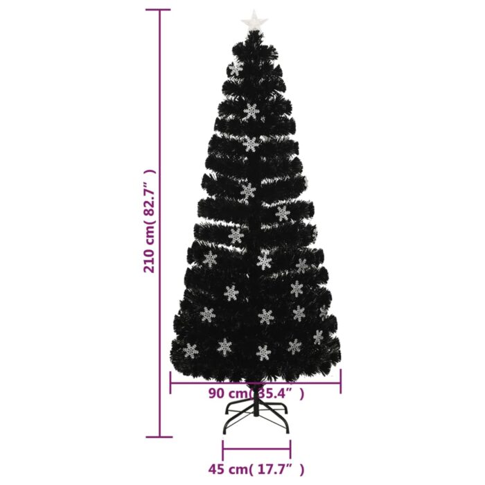 Sapin de Noël et flocons de neige LED Noir 210 cm Fibre optique – Image 8