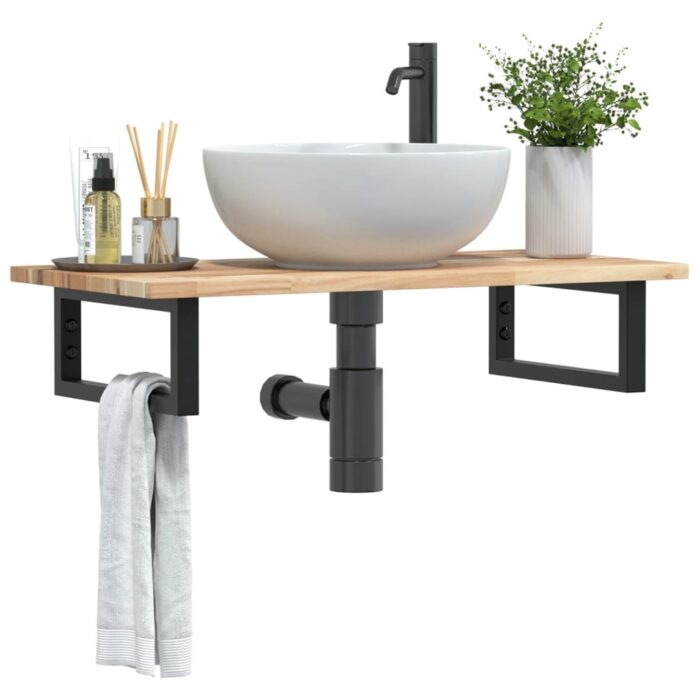 Étagère de vasque murale acier et bois massif d'acacia – Image 1